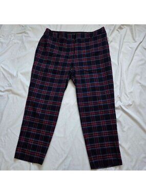 Talbots Plaid Ankle Pants High Waisted Dark Blue Red Wool Blend Size 22W